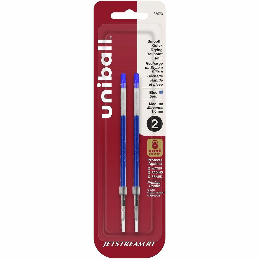 uni® Jetstream RT Ballpoint Pen Refills - 1 mm, Medium Point - Blue Ink - Super Ink, Water Resistant Ink, Fade Resistant, Fraud Resistant - 2 / Pack