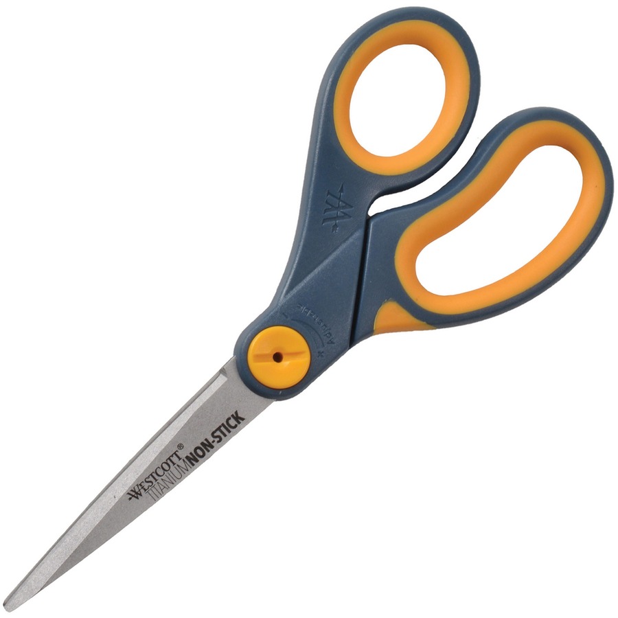 Westcott 8" Titanium Nonstick Straight Scissors - 8" Overall Length - Straight-left/right - Titanium - Pointed Tip - Yellow - 1 Each