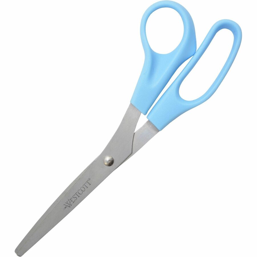 Westcott 8" Value Line Straight Scissors - 8" Overall Length - Straight-left/right - Stainless Steel - Pointed Tip - Blue - 1 Each