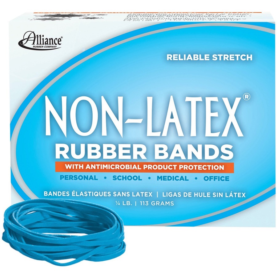 Alliance Rubber 42339 Non-Latex Rubber Bands with Antimicrobial Protection - Size #33 - 1/4 lb. box contains approx. 180 bands - 3 1/2" x 1/8" - Cyan blue