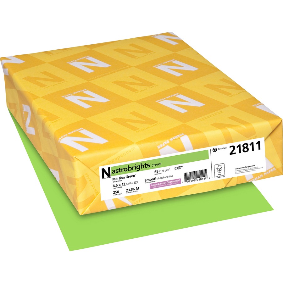 Astrobrights Color Cover Stock - Green - 8 1/2" x 11" - 65 lb Basis Weight - 250 / Pack