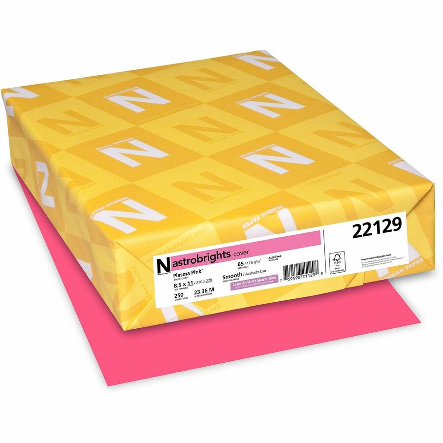 Astrobrights Colored Cardstock - Pink - Letter - 8 1/2" x 11" - 65 lb Basis Weight - Smooth - 250 / Pack - FSC - Durable, Acid-free, Lignin-free, Heavyweight