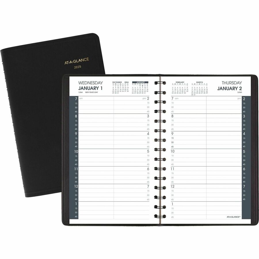 At-A-Glance Daily Appointment Book - Daily - 7:00 AM to 7:45 PM - Quarter-hourly - 1 Day Single Page Layout - 4 7/8" x 8" Sheet Size - Black - 1 Each