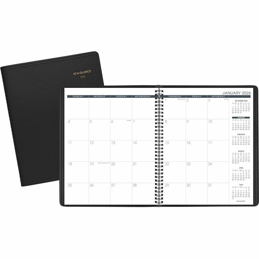 At-A-Glance Monthly Professional Planner - Monthly - January 2024 - March 2025 - 1 Month Double Page Layout - 9" x 11" Sheet Size - Wire Bound - White, Black - Faux Leather - Black - Phone Directory, Reference Calendar, Address Directory, Appointment Schedule - 1 Each