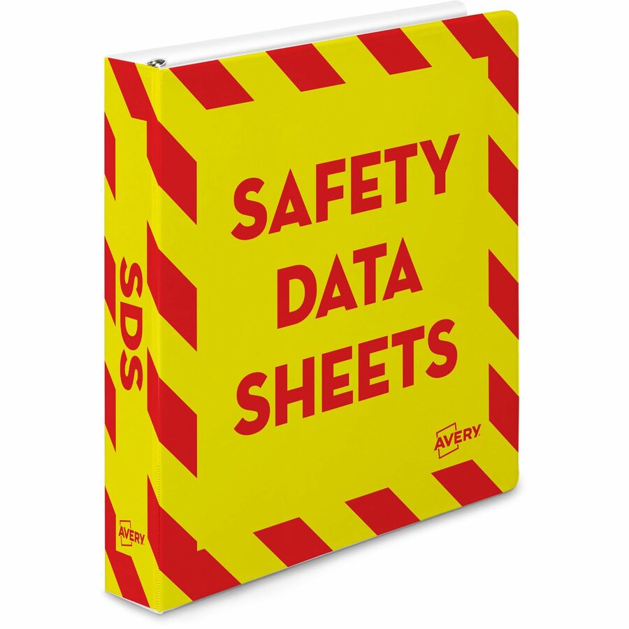 Avery® 1-1/2" Heavy-Duty Industrial SDS Binder - One-Touch Rings - 1 1/2" Binder Capacity - Letter - 8 1/2" x 11" Sheet Size - 400 Sheet Capacity - Ring Fastener(s) - 4 Pocket(s) - Vinyl - Red - Heavy Duty, One Touch Ring, Preprinted, Sturdy - 1 Each