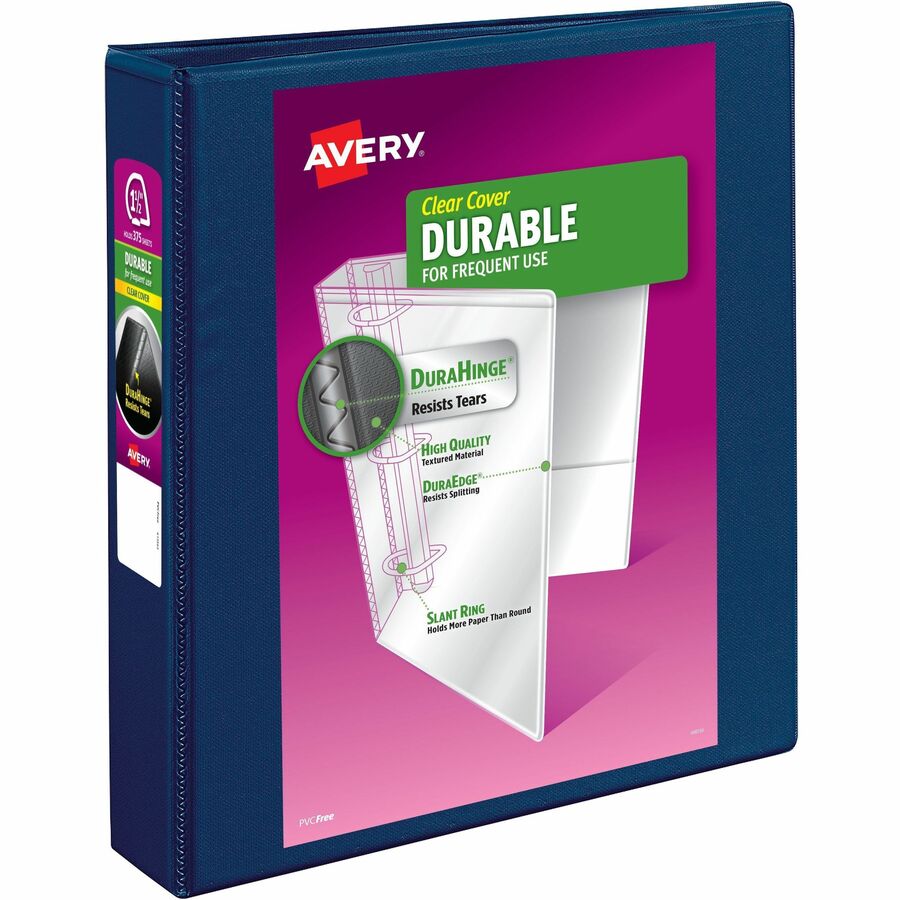 Avery® Durable View 3 Ring Binder - 1 1/2" Binder Capacity - Letter - 8 1/2" x 11" Sheet Size - 375 Sheet Capacity - 3 x Slant Ring Fastener(s) - 2 Pocket(s) - Polypropylene - Recycled - Pocket, Durable, Tear Resistant, Flexible, Split Resistant, Sturdy - 1 Each
