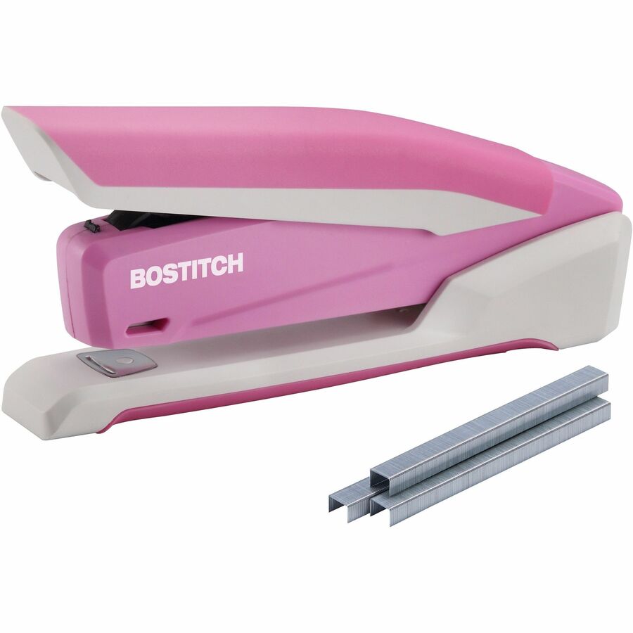 Bostitch InCourage Spring-Powered Antimicrobial Desktop Stapler - 20 of 20lb Paper Sheets Capacity - 210 Staple Capacity - Full Strip - Pink, White