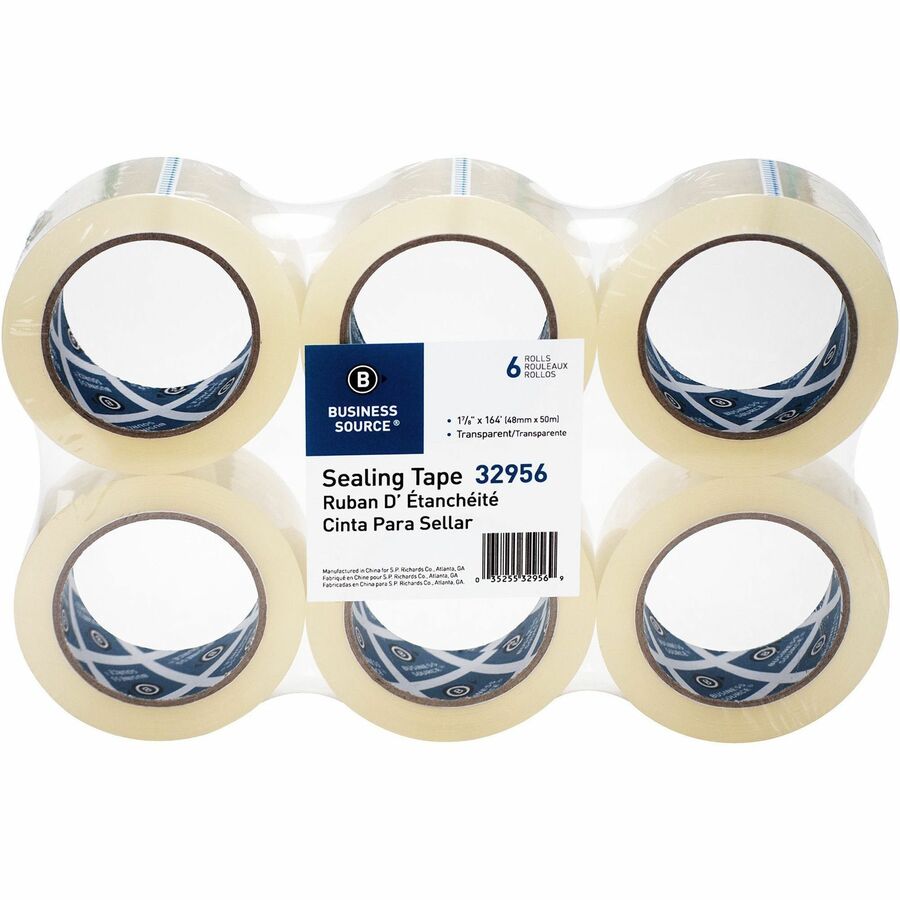 Business Source Heavy-duty Packaging Tape - 54.67 yd Length x 1.88" Width - 3" Core - Pressure-sensitive Poly - 3.54 mil - Rubber Backing - 6 / Pack - Clear
