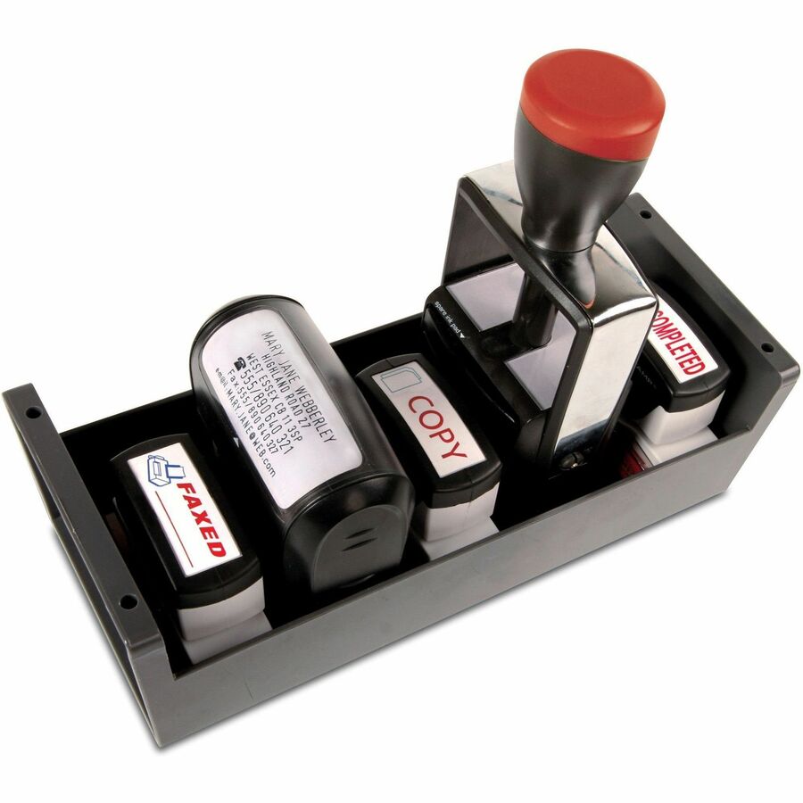 COSCO Standard Stamp/Dater Storage Tray - 6 x Stamp - 3" Height x 3.6" Width x 8.9" Depth - Desktop - Lightweight, Durable - Gray - Plastic - 1 Each