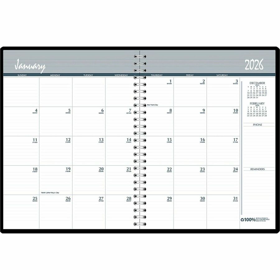 House of Doolittle 14-month Classic Wirebound Monthly Planner - Julian Dates - Monthly - December 2023 - January 2025 - 1 Month Double Page Layout - 8 1/2" x 11" Sheet Size - 2.12" x 1.87" Block - Simulated Leather - Blue - 1 Each