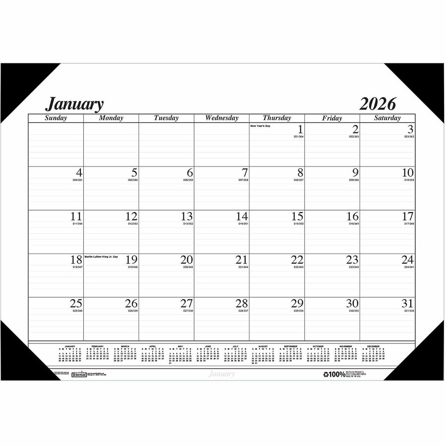 House of Doolittle Recycled Compact Size Economy Desk Pad - Monthly - 12 Month - January 2024 - December 2024 - 1 Month Single Page Layout - 18 1/2" x 13" Sheet Size - 2.31" x 1.75" Block - Desk Pad - White - 1 Each