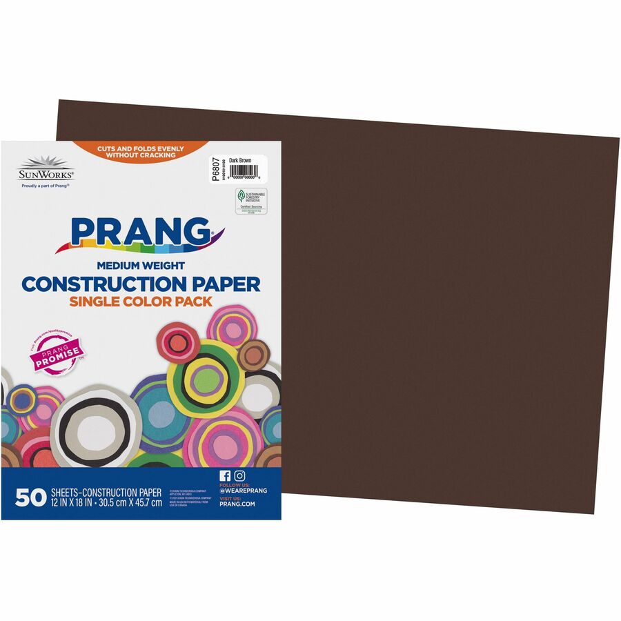 Prang Construction Paper - Art Classes - 0.40"Height x 18"Width x 12"Length - 50 / Pack - Dark Brown