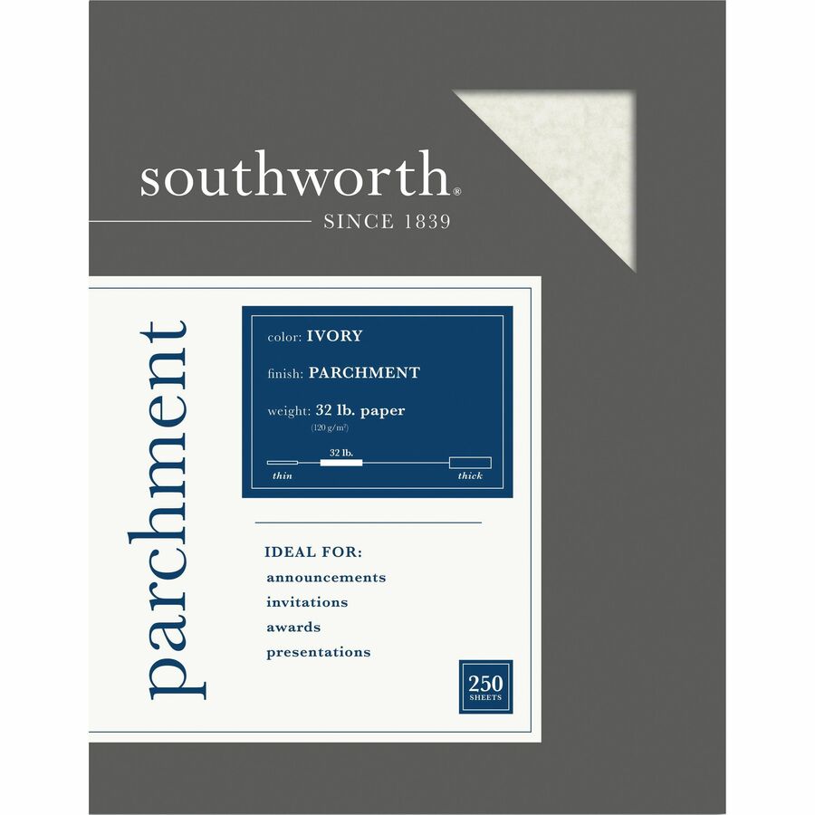 Southworth Parchment Specialty Paper - Letter - 8 1/2" x 11" - 32 lb Basis Weight - Parchment - 250 / Box - Acid-free, Lignin-free