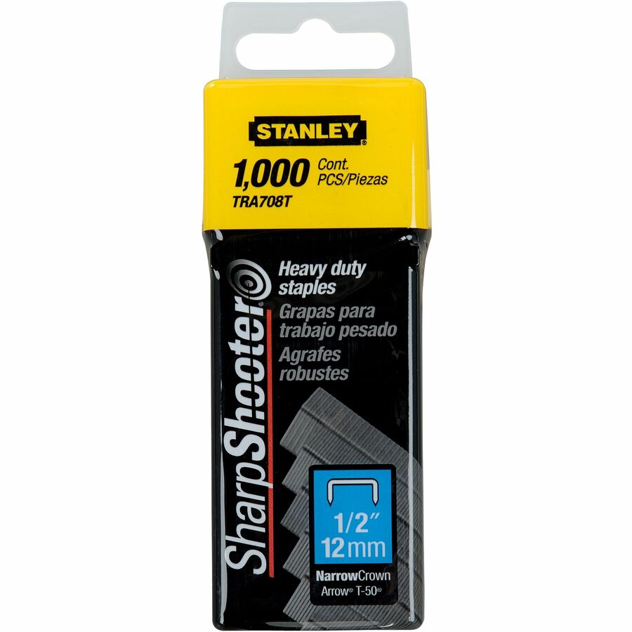 Stanley SharpShooter Heavy-Duty 1/2" Staples - Heavy Duty - 1/2" - 1/2" Leg - 3/8" Crown - Silver - 5.1" Height x 1.3" Width1.8" Length - 1000 / Box