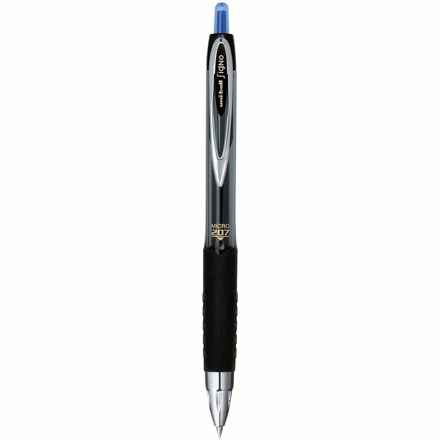 uniball™ 207 Gel Pen - Micro Pen Point - 0.5 mm Pen Point Size - Refillable - Retractable - Blue Pigment-based Ink - 1 Dozen