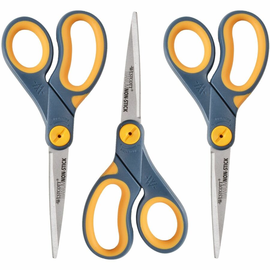 Acme United 8" Titanium Nonstick Straight Scissors - 3.25" Cutting Length - 8" Overall Length - Straight-left/right - Titanium - Pointed Tip - Yellow - 3 / Pack