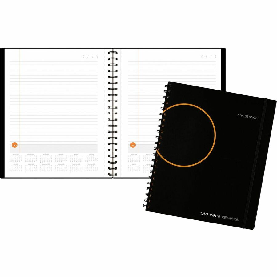 At-A-Glance Planning Notebook with Unruled Monthly Calendars - Julian Dates - Daily - 1 Year - 1 Day Single Page Layout - 9 1/4" x 11" Sheet Size - Wire Bound - Bungee Strap - Poly - Black - Pocket, Reminder Section, Reference Calendar, Index Sheet, Contact Sheet - 1 Each