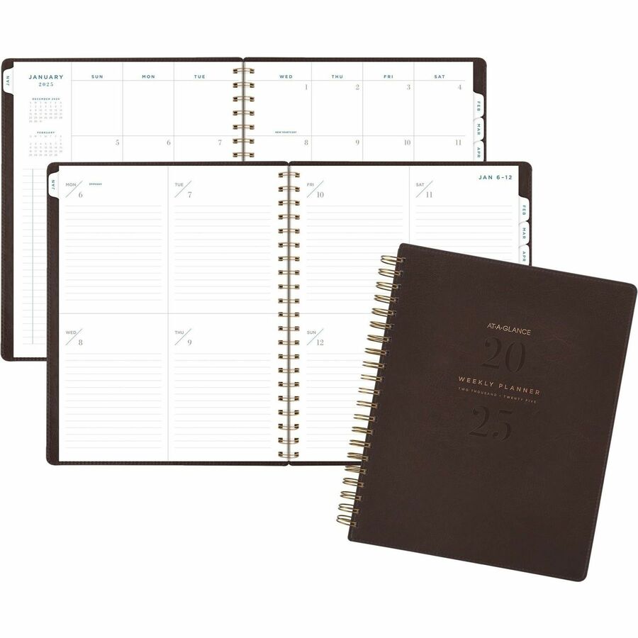 At-A-Glance Signature Collection Academic Planner - Professional - Julian Dates - Weekly, Monthly - 13 Month - January 2023 - January 2024 - 1 Week, 1 Month Double Page Layout - 8 1/2" x 11" Sheet Size - Brown - Appointment Schedule, Event Planning Sheet, Bleed Resistant, Notes Area, Storage Pocket, Built-in Calendar, Tabbed - 1 Each
