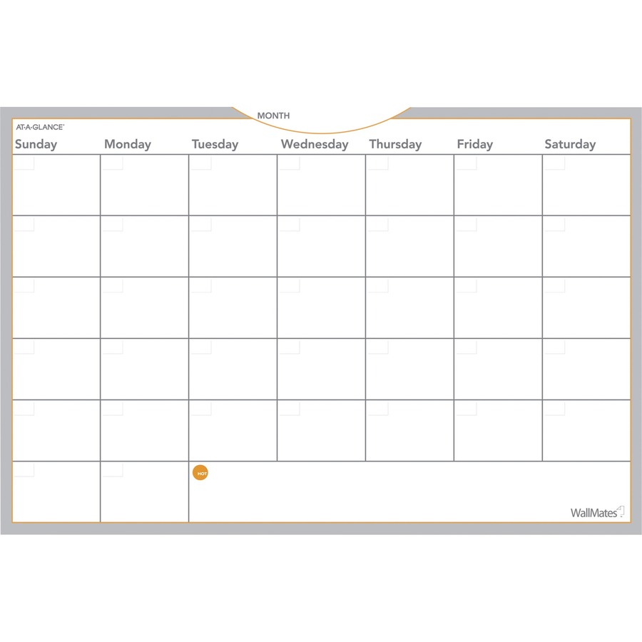 At-A-Glance WallMates Monthly Planning Surface - Monthly - 24" x 36" Sheet Size - White - Erasable, Self-adhesive, Adhesive Backing, Reference Calendar, Dry Erase Surface, Residue-free - 1 Each