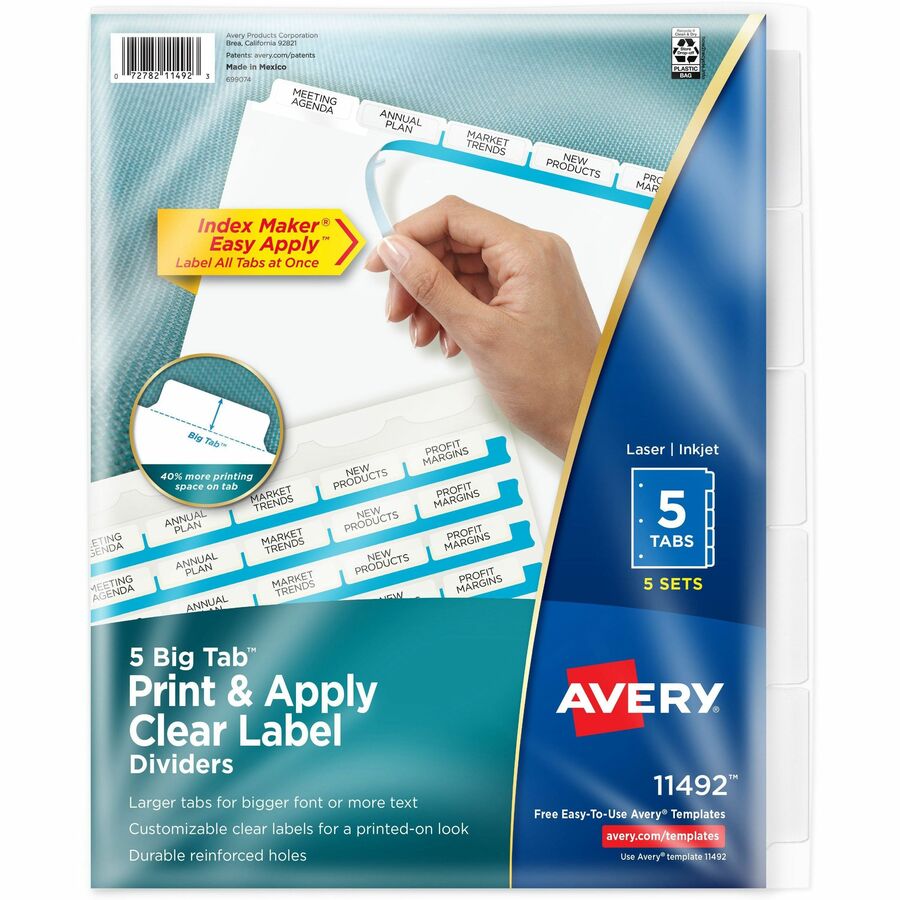 Avery® Big Tab Index Maker Index Divider - 25 x Divider(s) - Print-on Tab(s) - 5 - 5 Tab(s)/Set - 8.5" Divider Width x 11" Divider Length - 3 Hole Punched - White Paper Divider - White Paper Tab(s) - 25 / Pack