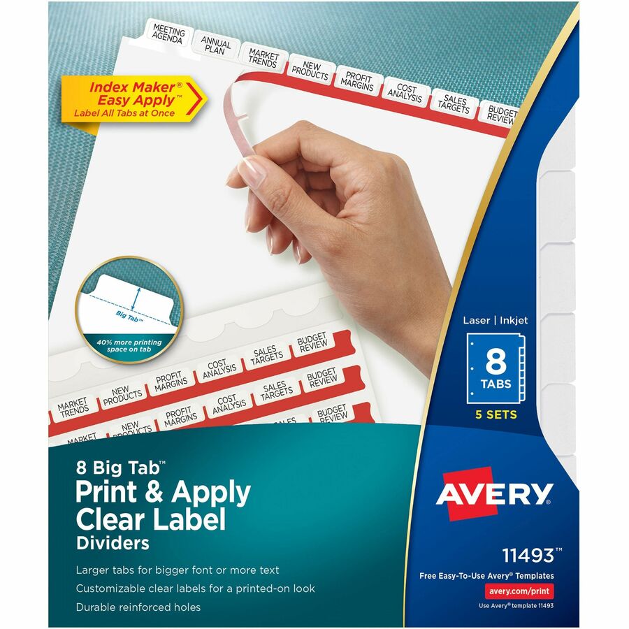 Avery® Big Tab Index Maker Index Divider - 40 x Divider(s) - Print-on Tab(s) - 8 - 8 Tab(s)/Set - 8.5" Divider Width x 11" Divider Length - 3 Hole Punched - White Paper Divider - White Paper Tab(s) - 1