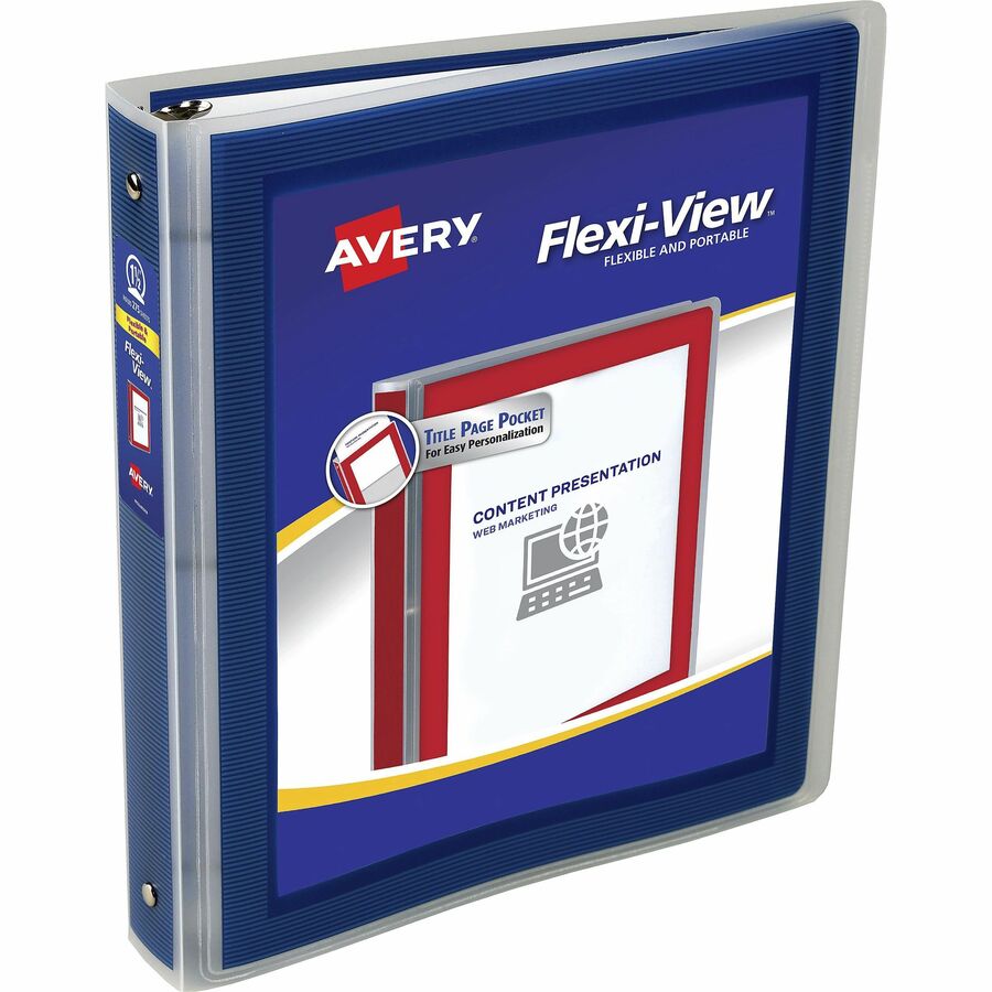 Avery® Flexi-View 3 Ring Binders - 1 1/2" Binder Capacity - Letter - 8 1/2" x 11" Sheet Size - 275 Sheet Capacity - 3 x Round Ring Fastener(s) - 1 Pocket(s) - Polypropylene - Pocket, Flexible, Durable, Business Card Holder, Lightweight, Preprinted, Non-stick, Ink-transfer Resistant - 1 Each