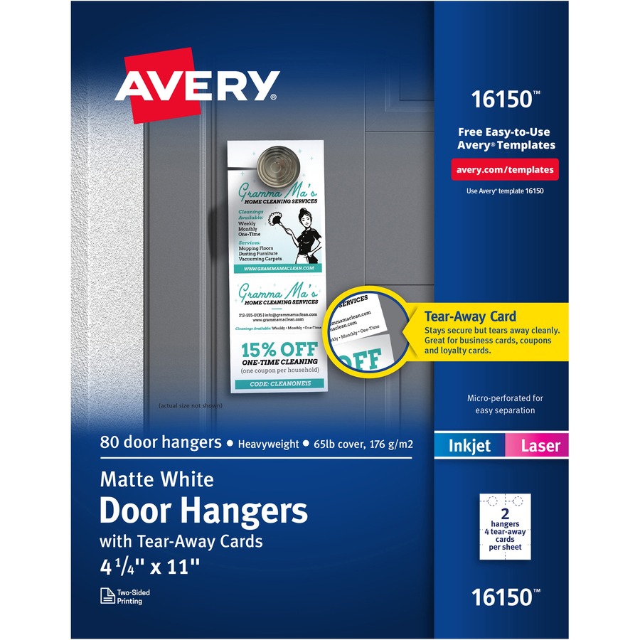 Avery® Laser Inkjet Tear-Away Cards Door Hanger - 80 / Pack - Double-sided, Sturdy, Printable