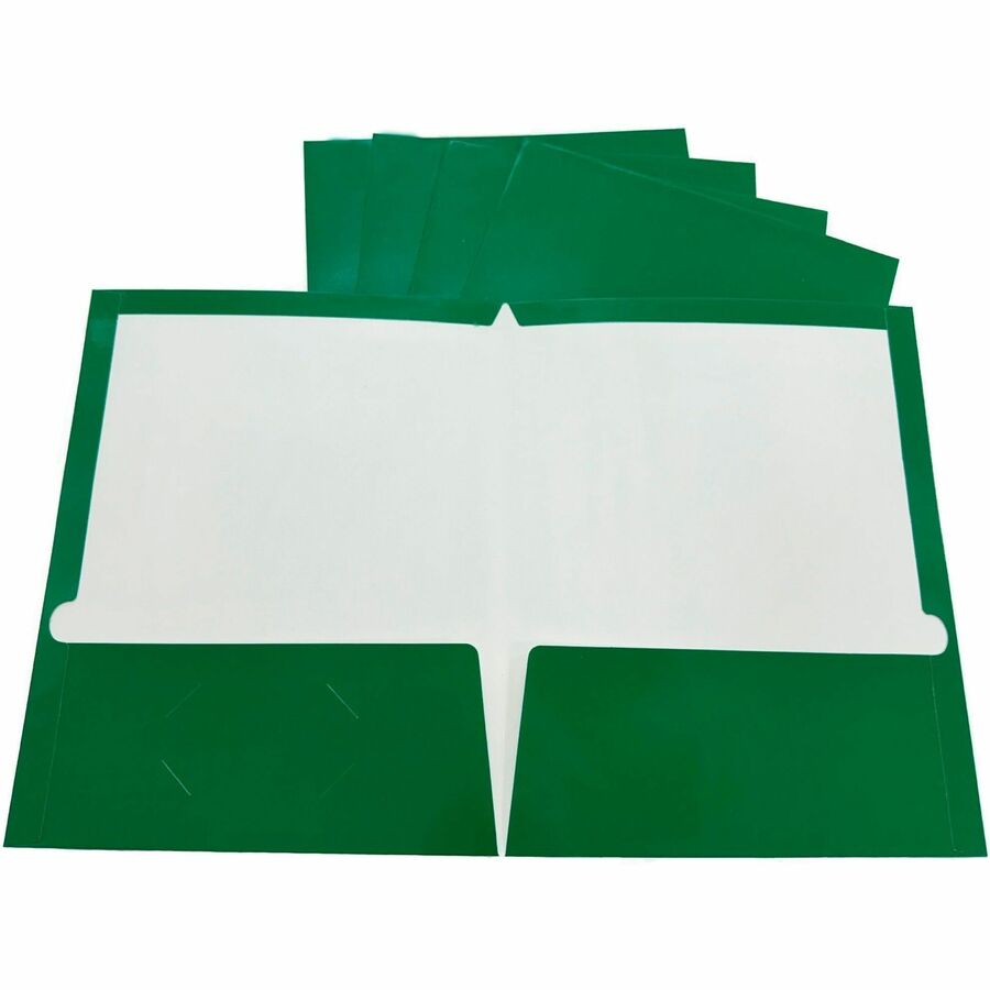 Business Source Letter Pocket Folder - 8 1/2" x 11" - 100 Sheet Capacity - 2 Internal Pocket(s) - Card Paper - Green - 25 / Box
