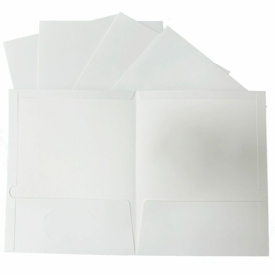 Business Source Letter Pocket Folder - 8 1/2" x 11" - 100 Sheet Capacity - 2 Internal Pocket(s) - White - 25 / Box