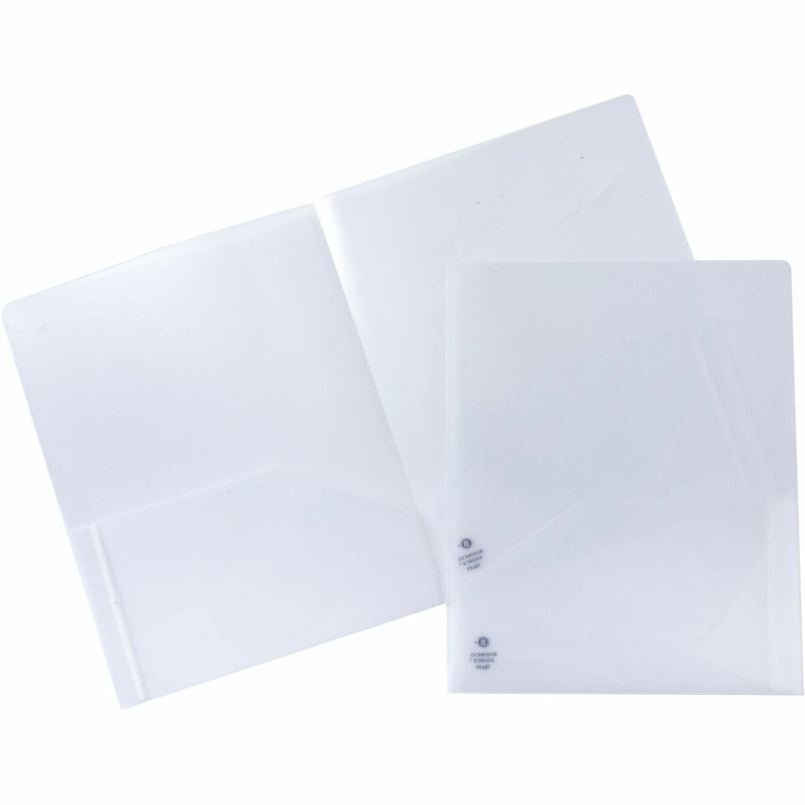 Business Source Letter Pocket Folder - 8 1/2" x 11" - 60 Sheet Capacity - 2 Pocket(s) - Poly - Clear - 5 / Pack