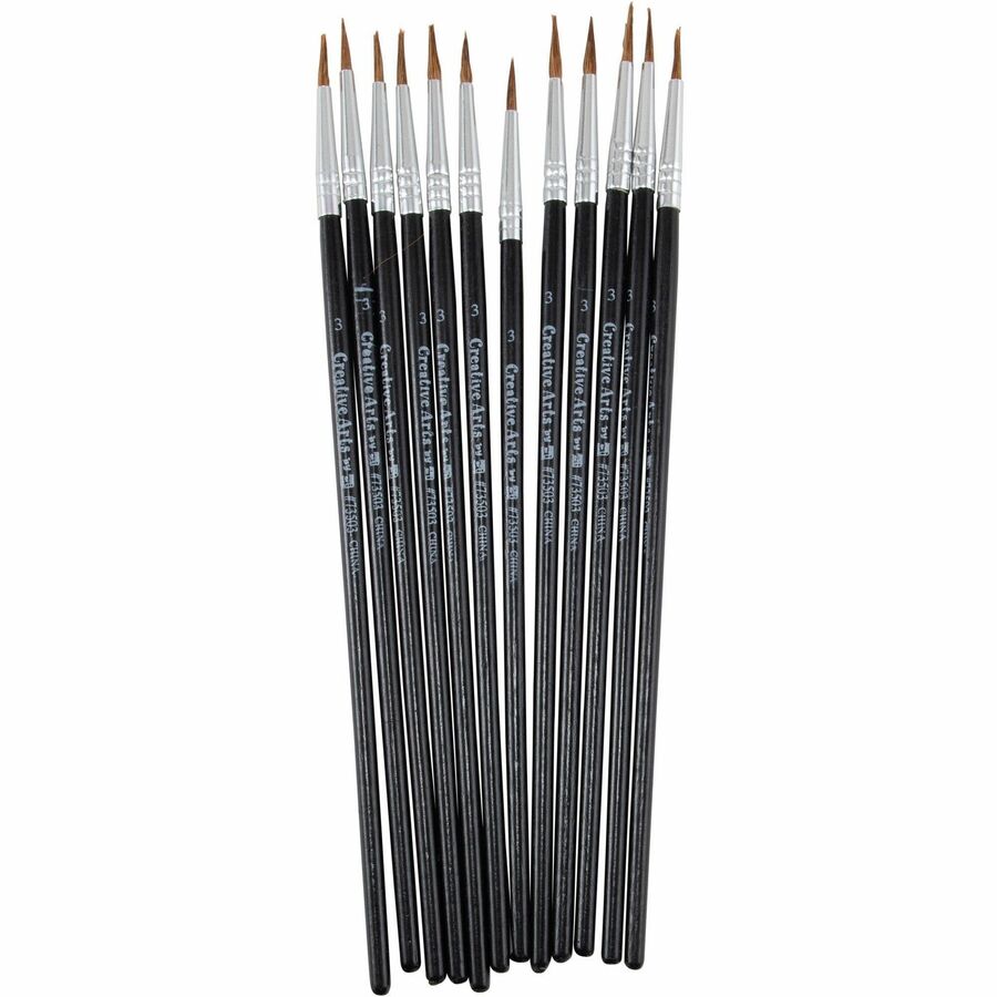 CLI Water Color Brush - 12 Brush(es) - 0.50" Bristle - No. 3 Hardwood - Aluminum Ferrule