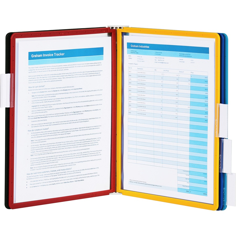 DURABLE® SHERPA® Angled Partition Wall Reference Display System - Partition Wall Bracket - 5 Double Sided Panels - Letter Side - Anti-Reflective/Non-Glare - Assorted Colors