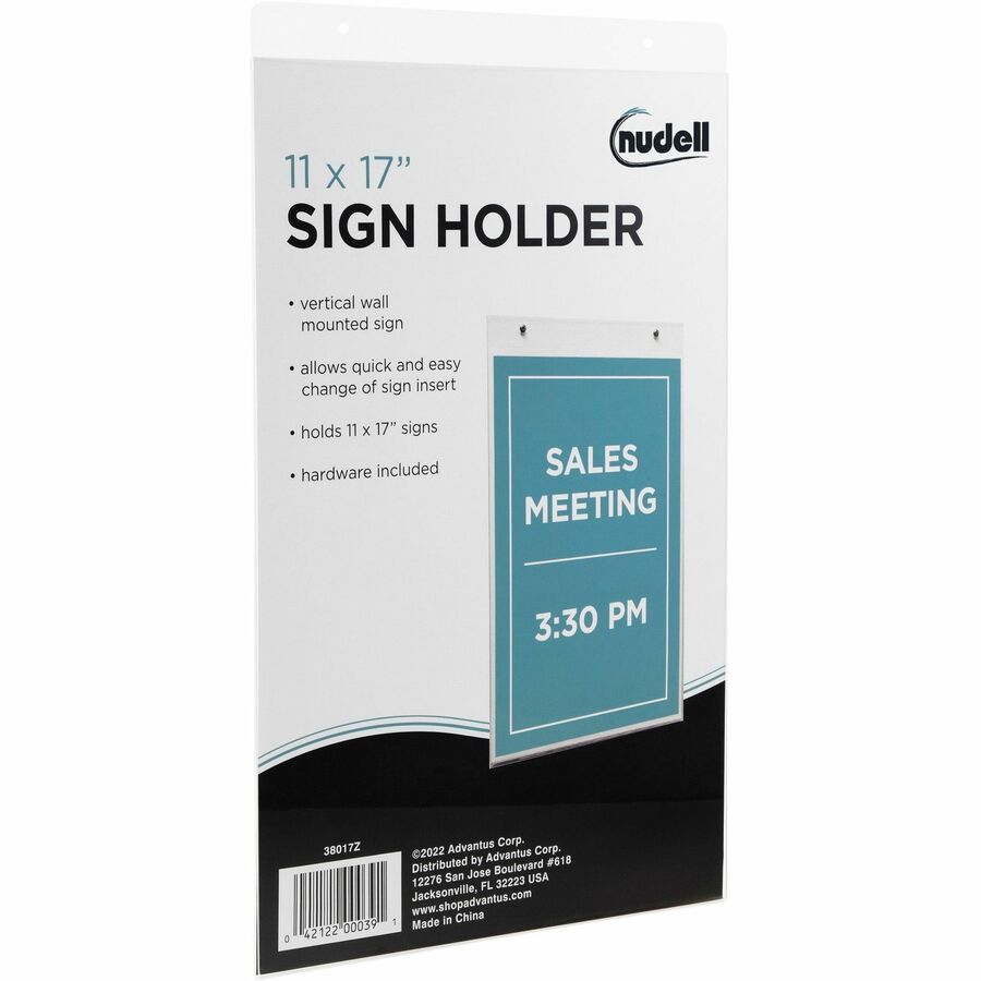 Golite nu-dell Wall Sign Holder - 1 Each - 11" Width x 17" Height - Rectangular Shape - Pre-drilled - Acrylic - Clear