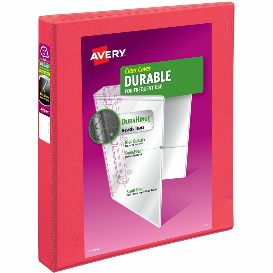 Avery® 1" Durable View Binder - 1" Binder Capacity - Letter - 8 1/2" x 11" Sheet Size - 250 Sheet Capacity - Slant Ring Fastener(s) - 2 Pocket(s) - Polypropylene - Recycled - Pocket, Durable, Long Lasting, Tear Resistant, Split Resistant, Sturdy - 1 Each