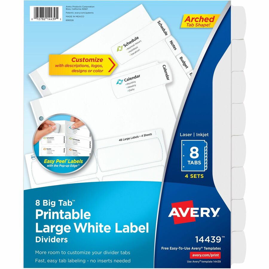 Avery® Big Tab Tab Divider - 32 x Divider(s) - 8 - 8 Tab(s)/Set - 8.5" Divider Width x 11" Divider Length - 3 Hole Punched - White Paper Divider - White Paper Tab(s) - 4 / Pack