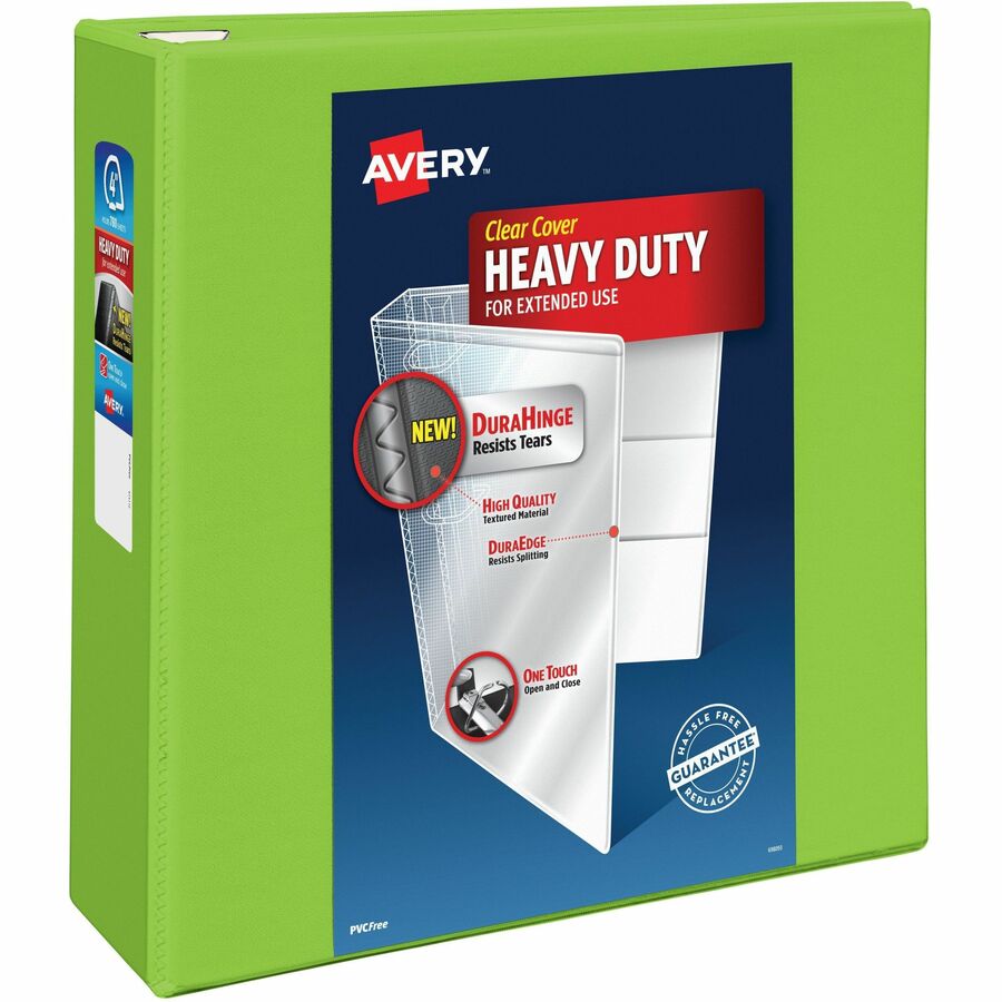 Avery® Heavy-Duty View Chartreuse 4" Binder (79812) - Avery® Heavy-Duty View 3 Ring Binder, 4" One Touch EZD® Rings, 4.5" Spine, 1 Chartreuse Binder (79812)
