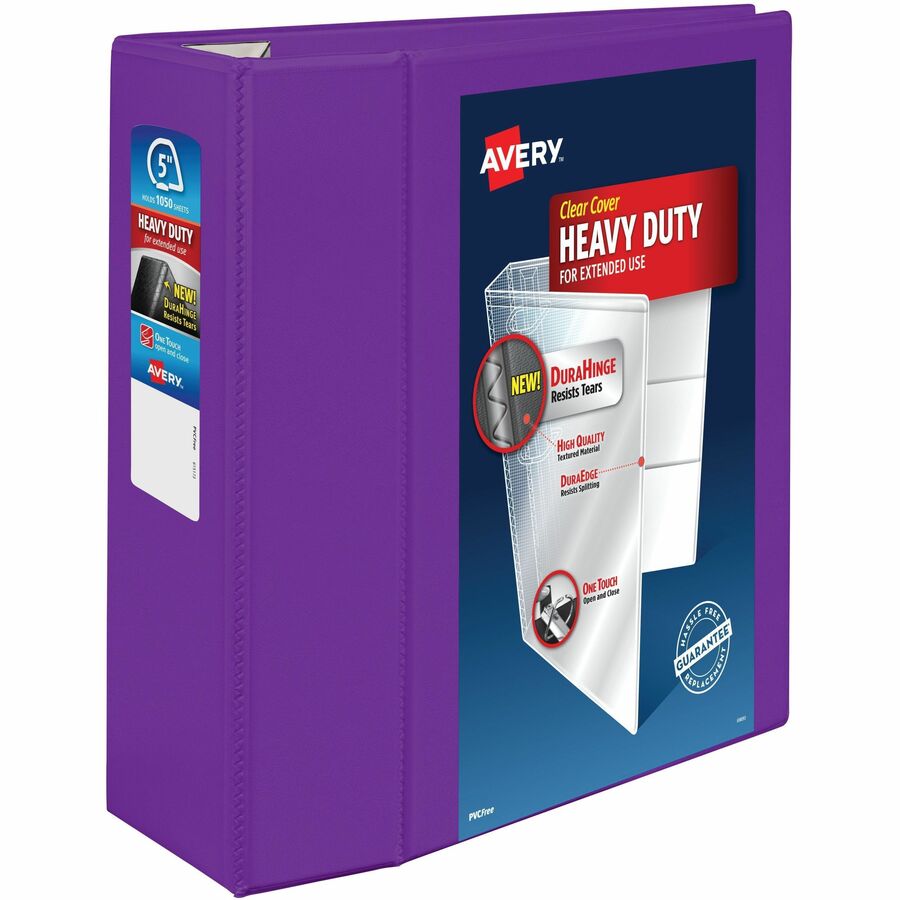 Avery® Heavy-Duty View Purple 5" Binder (79816) - Avery® Heavy-Duty View 3 Ring Binder, 5" One Touch EZD® Rings, 2.3/4.8" Spine, 1 Purple Binder (79816)