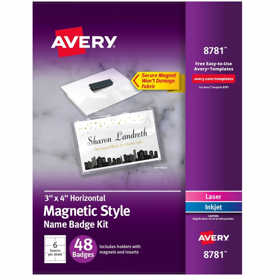 Avery® Magnetic Style Name Badges - 3" x 4" - 48 / Box - Flexible, Reusable, Durable, Magnetic