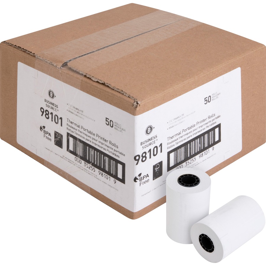 Business Source Portable Printer Thermal Rolls - 2 1/4" x 55 ft - 50 / Carton - BPA Free