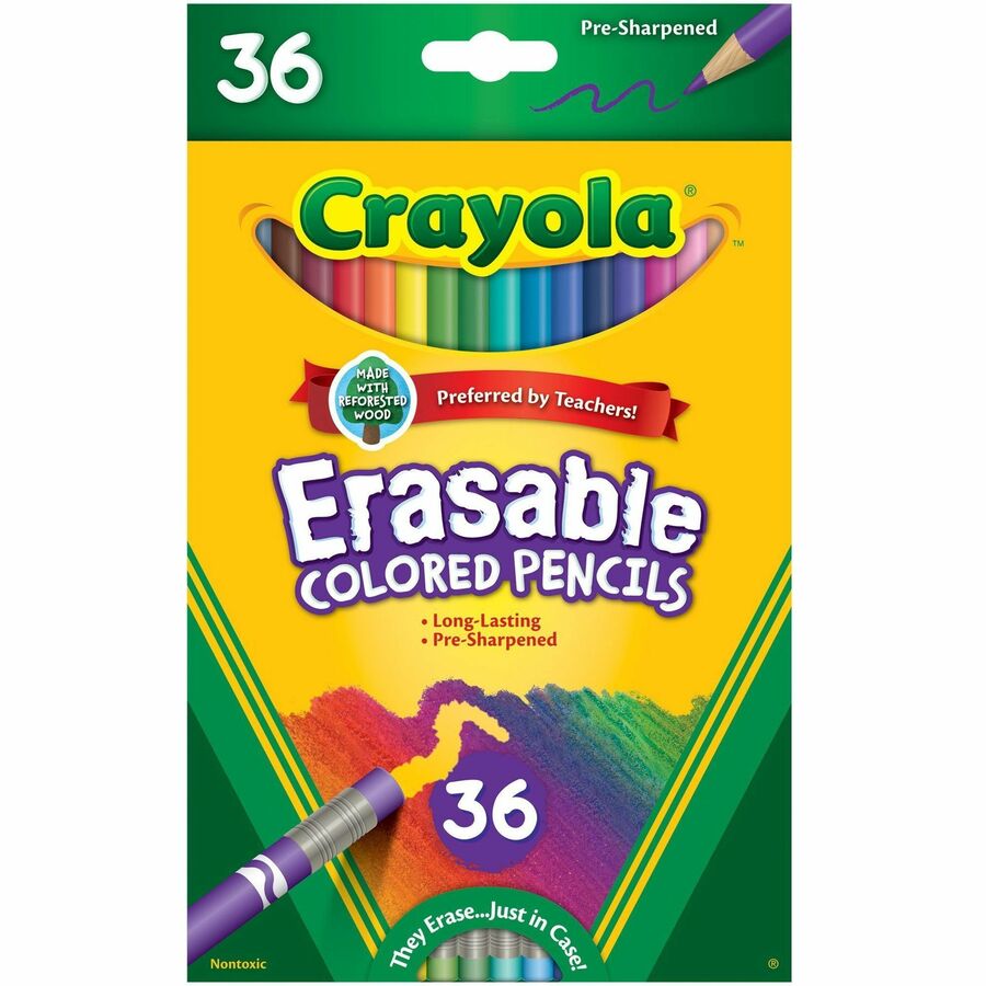 Crayola Erasable Colored Pencils - 3.3 mm Lead Diameter - Thick Point - Assorted Lead - 36 / Pack