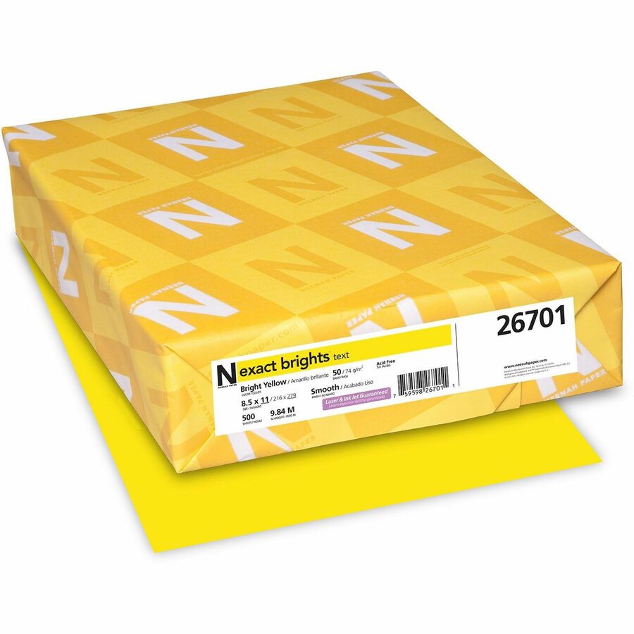 Exact Brights® Smooth Colored Paper - Yellow - Letter - 8 1/2" x 11" - 50 lb Basis Weight - Smooth - 500 / Pack - Printable, Lignin-free, Acid-free, Elemental Chlorine-free
