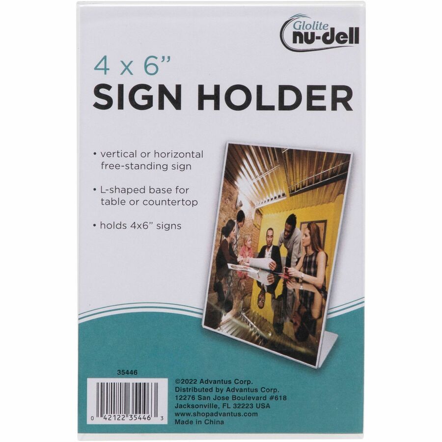 Golite nu-dell Freestanding Sign Holder - 1 Each - 4" Width x 6" Height - Rectangular Shape - Plastic - Clear