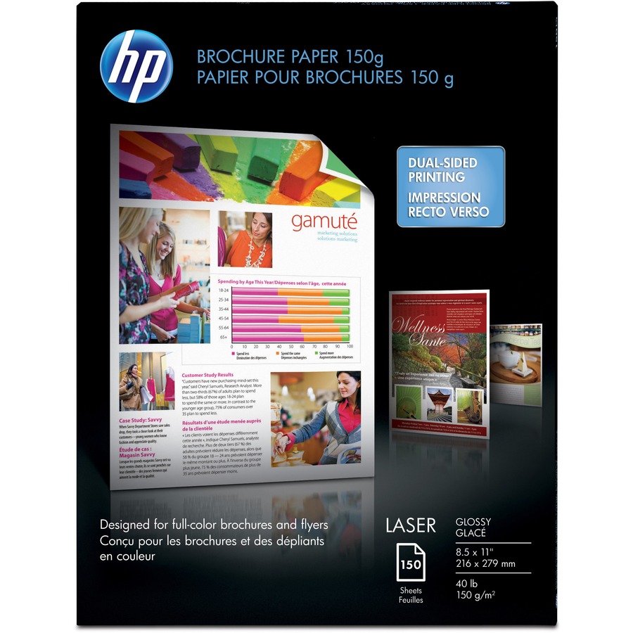 HP Glossy Brochure Paper - White - 97 Brightness - Letter - 8 1/2" x 11" - 40 lb Basis Weight - Glossy - 750 / Carton