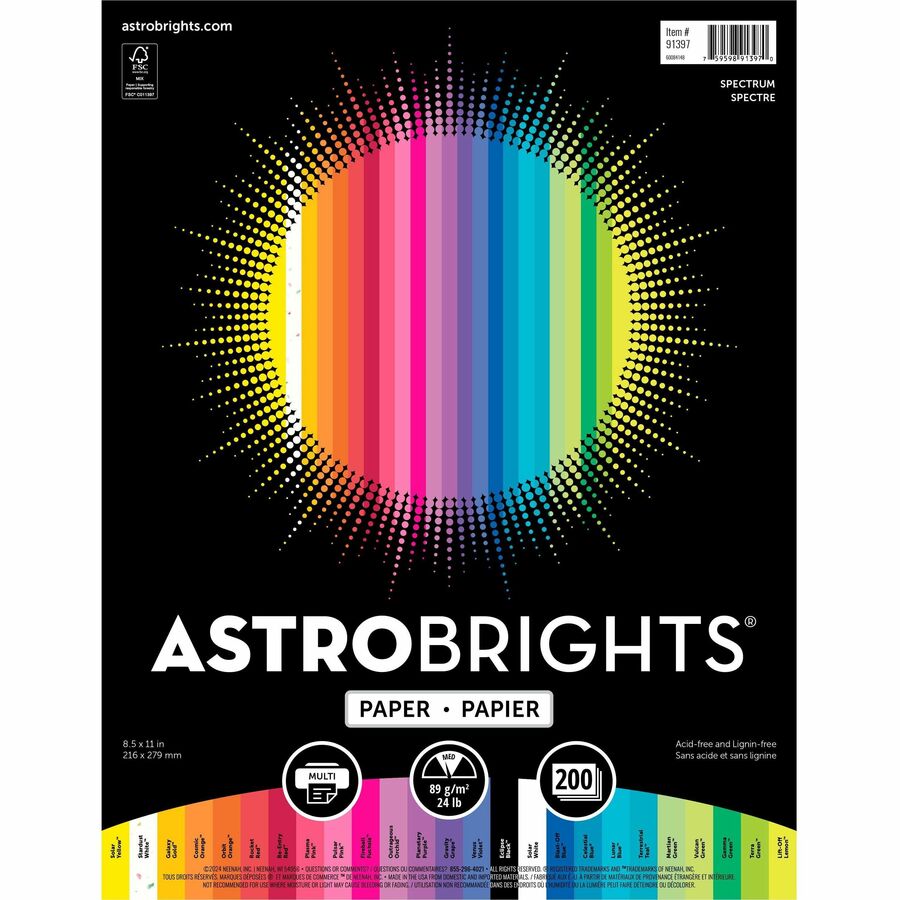 Neenah Spectrum Assortment Multipurpose Paper - Letter - 8 1/2" x 11" - 24 lb Basis Weight - Smooth - 200 / Pack - Heavyweight, Acid-free, Lignin-free