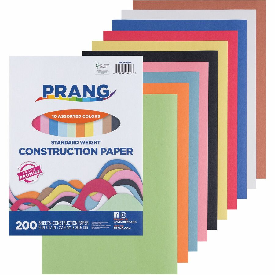 Prang Lightweight Construction Paper - Art Project, Craft Project, Fun and Learning, Cutting, Pasting - 9"Width x 12"Length - 200 / Pack - Assorted