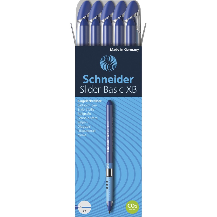 Schneider Slider Basic XB Ballpoint Pen - Extra Broad Pen Point - 1.4 mm Pen Point Size - Blue - Blue Rubberized, Transparent, Silver Barrel - Stainless Steel Tip - 10 / Pack