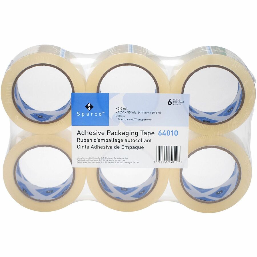 Sparco Premium Heavy-duty Packaging Tape Roll - 55 yd Length x 1.88" Width - 3 mil Thickness - 3" Core - Acrylic Backing - 36 / Carton - Clear