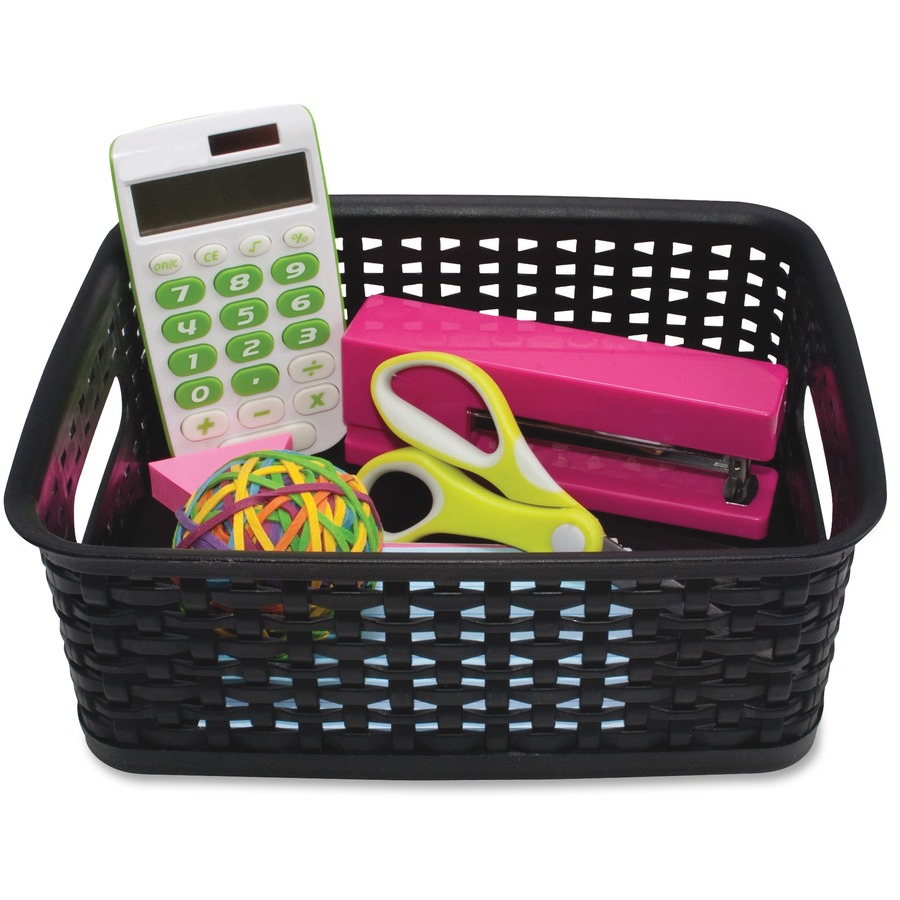 Advantus Plastic Weave Bins - 4" Height x 7.3" Width x 10" Depth - Desktop - Secure Grip - Black - Plastic - 3 Each