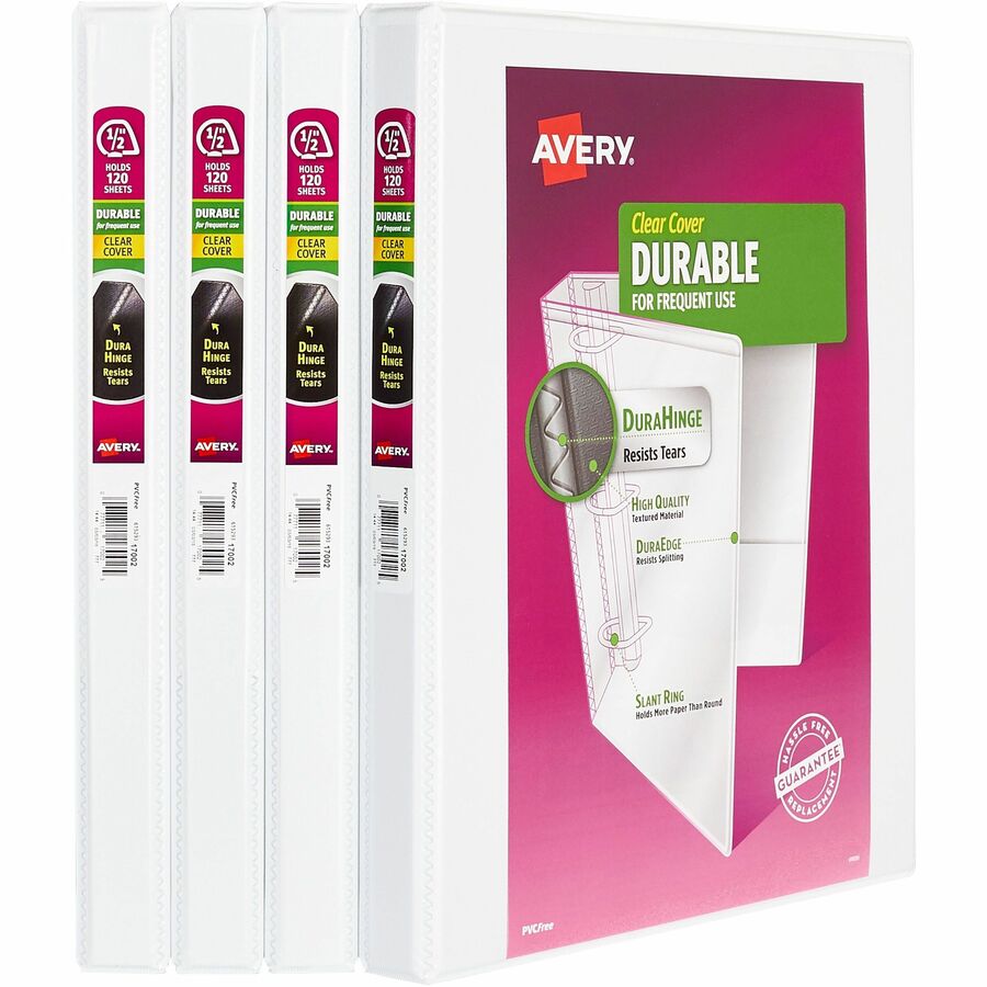 Avery® Durable View 3 Ring Binders - 1/2" Binder Capacity - Letter - 8 1/2" x 11" Sheet Size - 135 Sheet Capacity - 3 x Slant Ring Fastener(s) - 2 Pocket(s) - Pocket, Durable, Tear Resistant, Flexible, Split Resistant, Sturdy - 4 / Carton