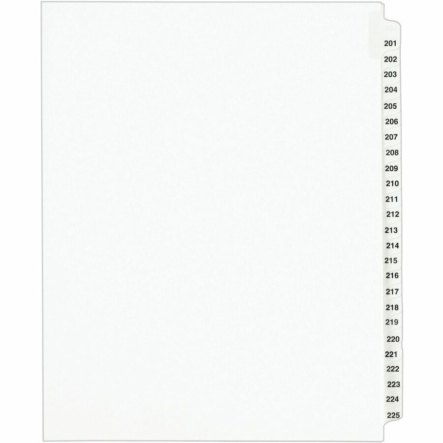 Avery® Standard Collated Legal Dividers - 1 x Divider(s) - Side Tab(s) - 201-225 - 25 Tab(s)/Set - 8.5" Divider Width x 11" Divider Length - Letter - 8.50" Width x 11" Length - White Paper Divider - White Tab(s) - 1